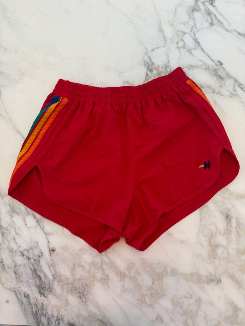 Aviator Nation Red 5 stripe flex shorts